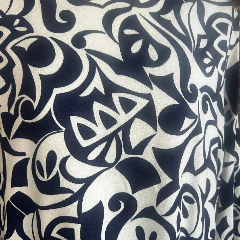 Liz Claiborne Vintage Navy Blue Geometric Scroll Classic Modest Sheath Dress - Picture 5 of 8